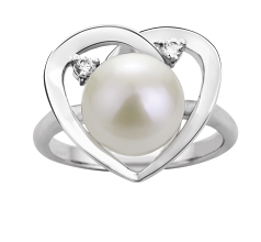 9-10mm Slodkowodne Pierscien w Katie Serce Bialy