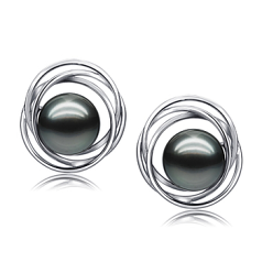 9-10mm tahitanski Zestaw kolczyków w Potrójna kółko fixacja Czarny