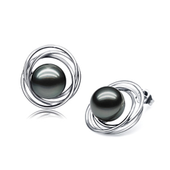 9-10mm tahitanski Zestaw kolczyków w Potrójna kółko fixacja Czarny